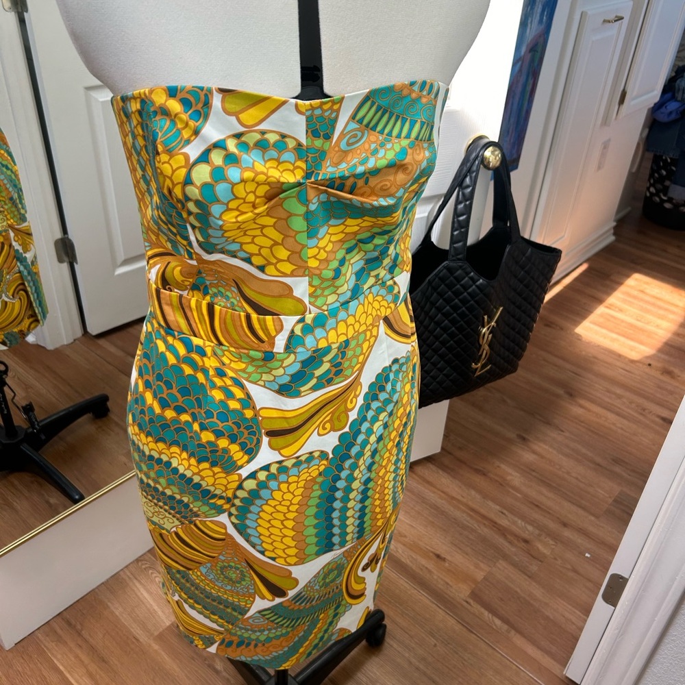 Banana Republic Blue and Yellow Strapless Bodycon Dress